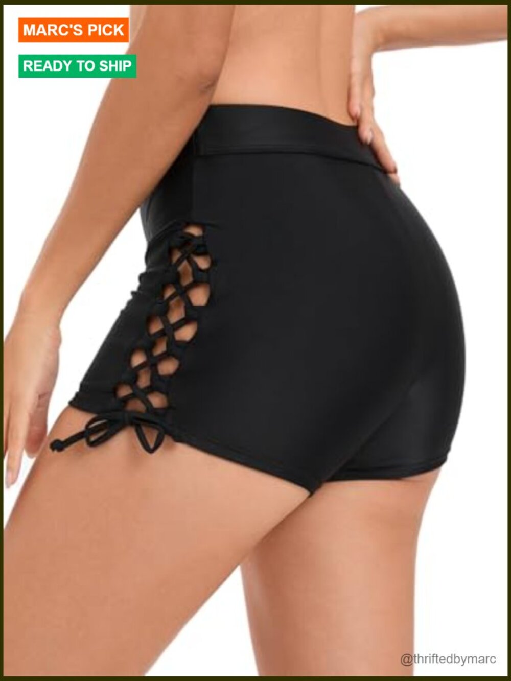 High Waisted Swim Shorts Tie Adjustable Bathing Suit Bottoms Tankini Board - Picture 2 of 7